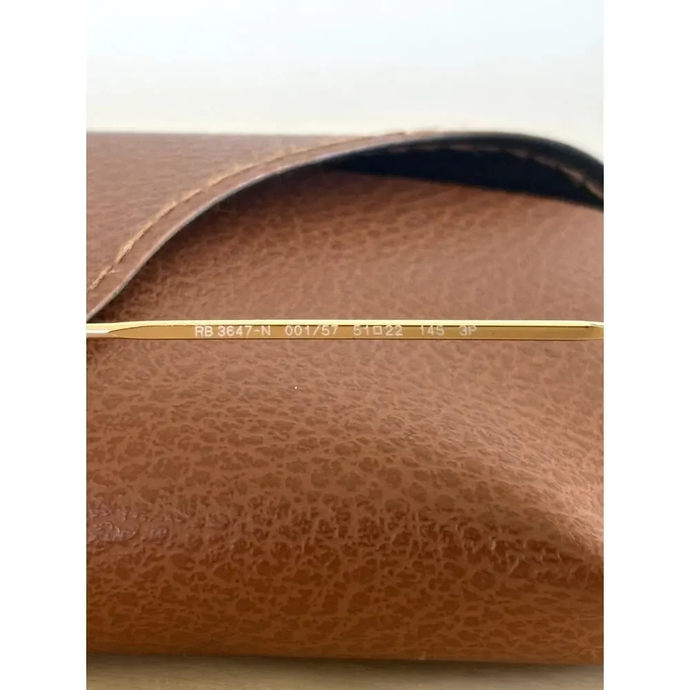 Ray-Ban Round Double Bridge Polarized Brown Sunglasses Gold Frame RB3647N 51mm